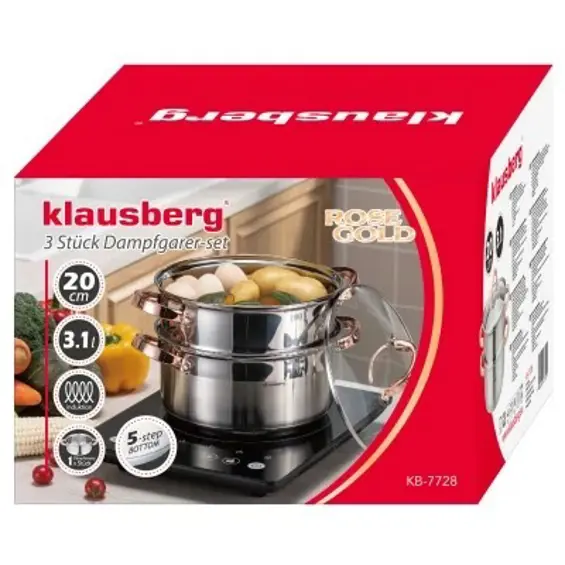 Klausberg KB-7728 lonac za kuhanje na pari 3,1 L – 3-dijelni set, 20 cm
EAN: 5908287277281