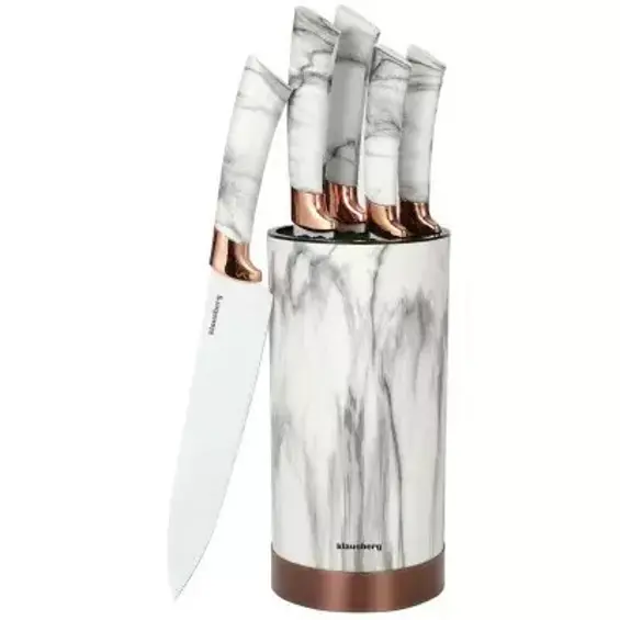 Klausberg KB-7769 set 5 kuhinjskih noževa sa stalkom – bijelo-smeđi