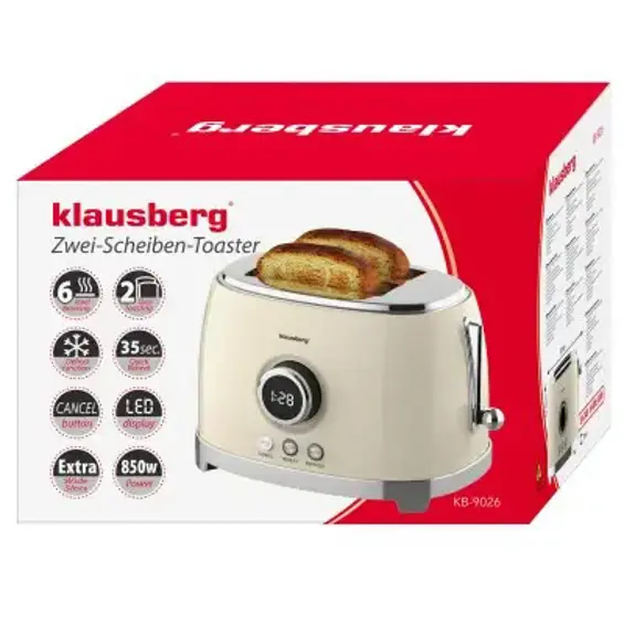 Klausberg KB-9026 retro toster za 2 kriške, 850 W