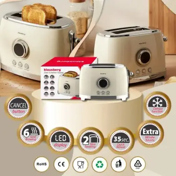 Klausberg KB-9026 retro toster za 2 kriške, 850 W