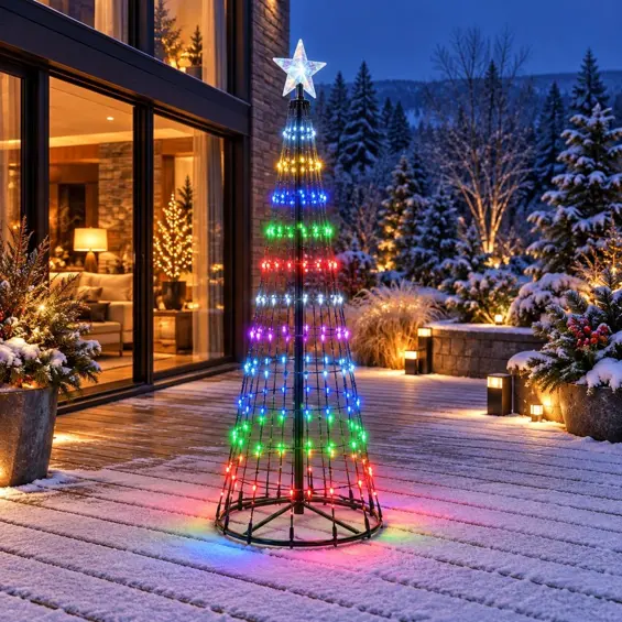 KOOPMAN – LED božićno drvce 210 cm, 370 RGB LED dioda, daljinski upravljač, IP44, crno