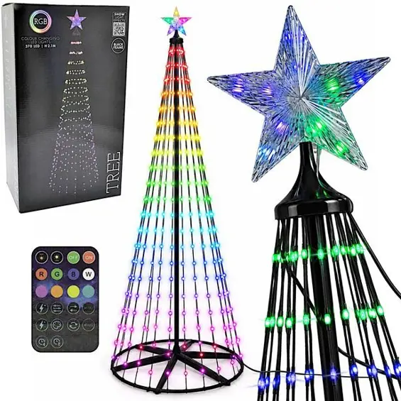 KOOPMAN – LED božićno drvce 210 cm, 370 RGB LED dioda, daljinski upravljač, IP44, crno