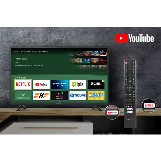 KRÜGER&MATZ KM0232-S6 – Smart LED televizor 32" (81 cm), HD Ready, Wi-Fi, DVB-T2 HEVC, Netflix, YouTube, crni