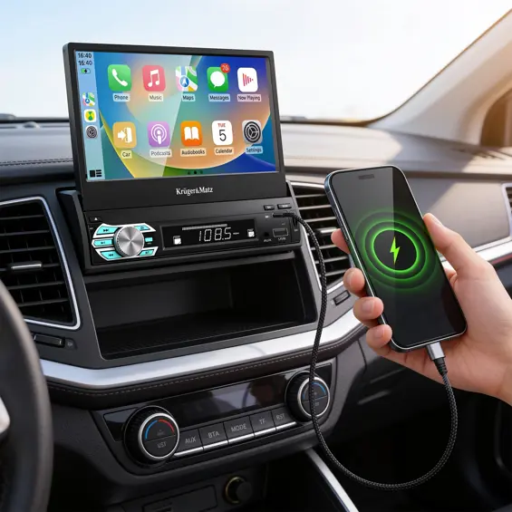 Krüger&Matz KM2018 1 DIN autoradio s izvlačivim 7″ zaslonom, CarPlayom i Android Autom