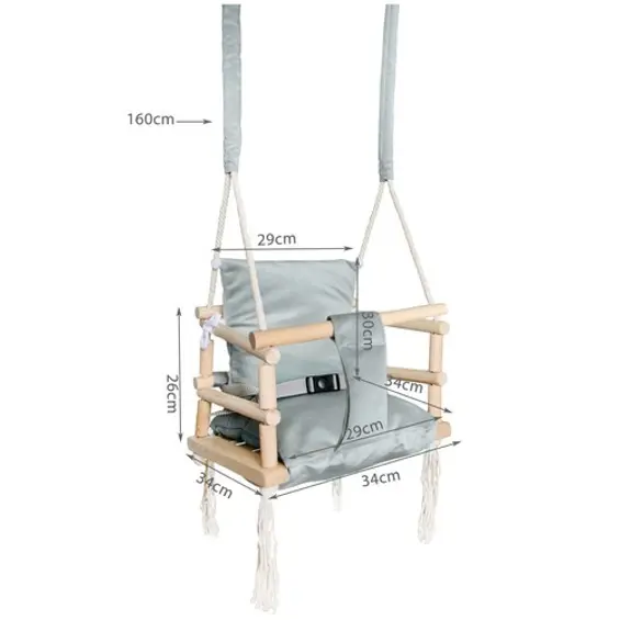 Kruzzel Dječja Ljuljačka za Bebe i Djecu – Drvena Indoor Swing Sjedalica s Jastukom, Siva