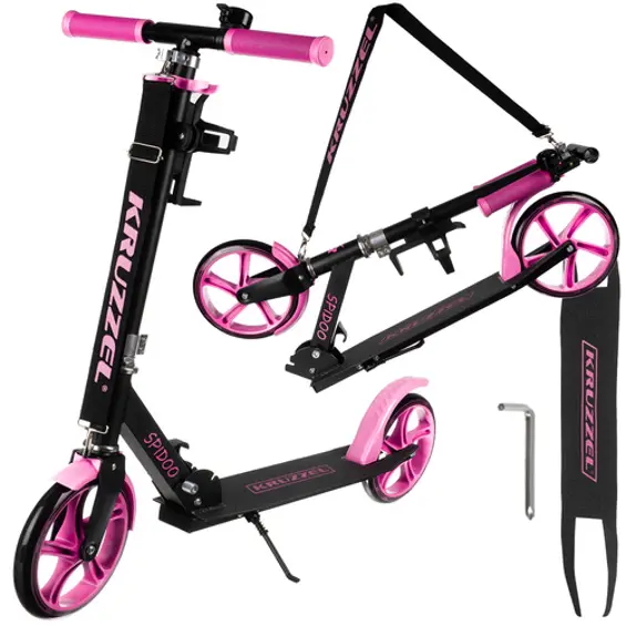 Kruzzel Spidoo 25628 sklopivi dječji romobil, kotači 200 mm, ABEC-7, do 100 kg – crno-rozi