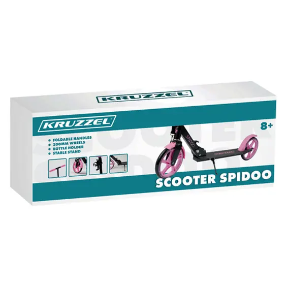 Kruzzel Spidoo 25628 sklopivi dječji romobil, kotači 200 mm, ABEC-7, do 100 kg – crno-rozi