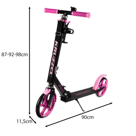 Kruzzel Spidoo 25628 sklopivi dječji romobil, kotači 200 mm, ABEC-7, do 100 kg – crno-rozi
