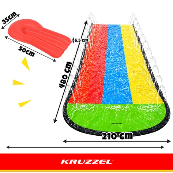 Kruzzel vodeni tobogan s fontanom 480 cm – trostruka staza + 3 daske za klizanje