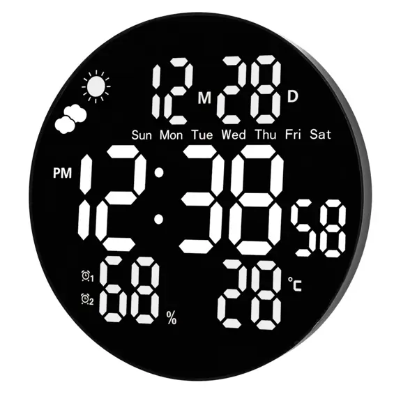 LEAN 31096 digitalni LED zidni sat 25,5 cm – temperatura, vlaga, datum, alarm i daljinski upravljač