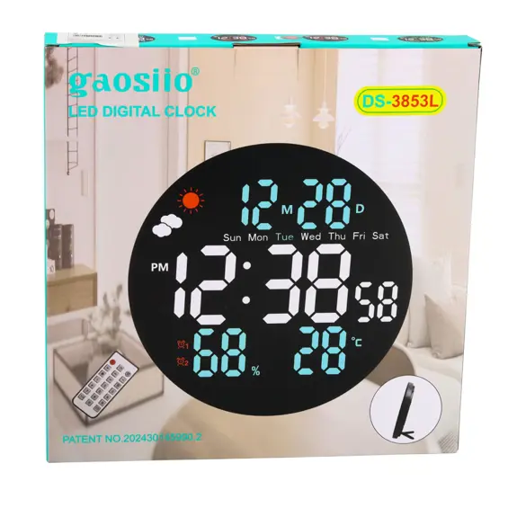 LEAN 31096 digitalni LED zidni sat 25,5 cm – temperatura, vlaga, datum, alarm i daljinski upravljač
