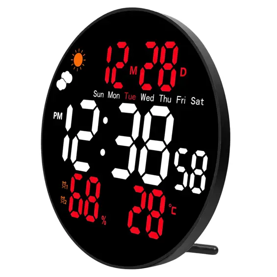 LEAN 31096 digitalni LED zidni sat 25,5 cm – temperatura, vlaga, datum, alarm i daljinski upravljač