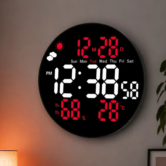LEAN 31096 digitalni LED zidni sat 25,5 cm – temperatura, vlaga, datum, alarm i daljinski upravljač