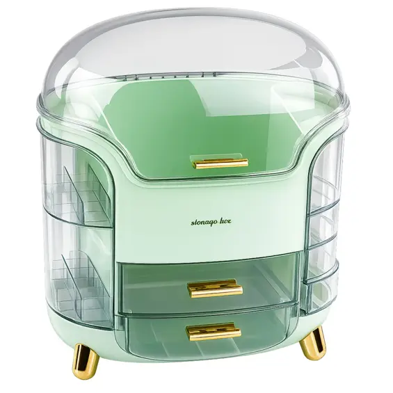 LEAN organizator za kozmetiku s 2 ladice i prozirnim poklopcem 34 × 30 × 20 cm – zeleni