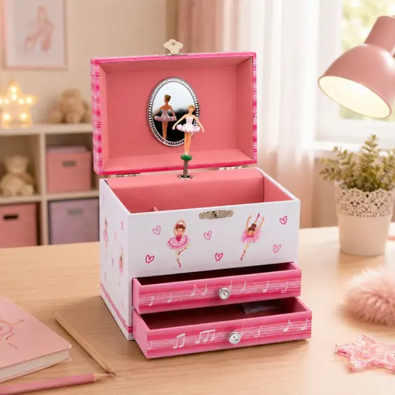 LEAN Toys glazbena kutija za nakit s balerinom, ogledalom i ladicama