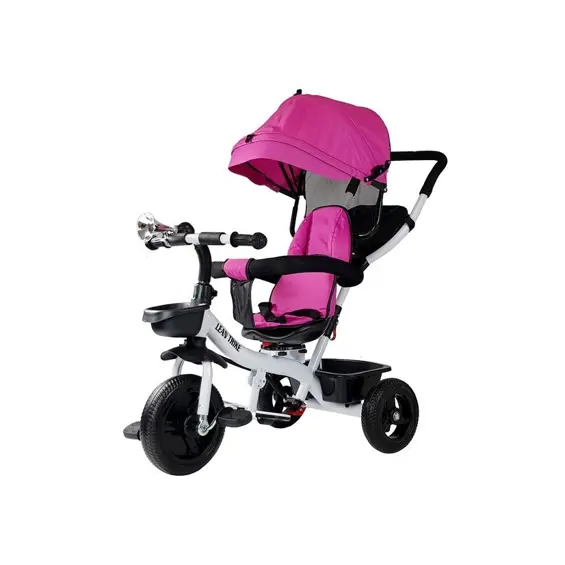 LEAN Toys PRO300 dječji tricikl s roditeljskom ručkom, tendom i EVA kotačima – rozi