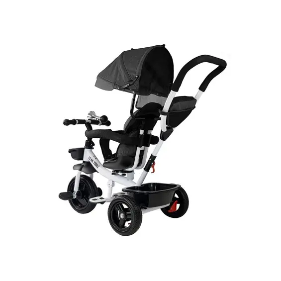 LEAN Toys PRO300 dječji tricikl s roditeljskom ručkom, tendom i EVA kotačima – crni