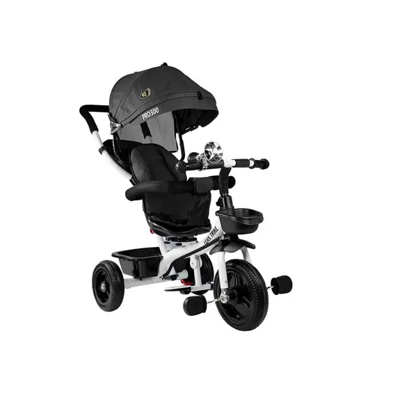 LEAN Toys PRO300 dječji tricikl s roditeljskom ručkom, tendom i EVA kotačima – crni