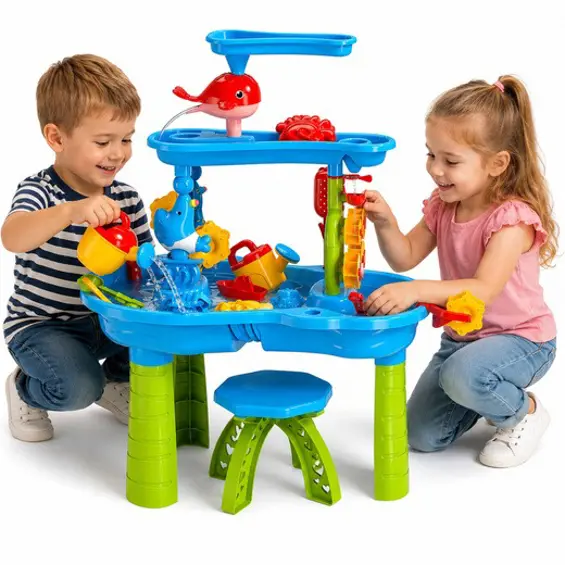 LEAN Toys višerazinski stol za igru s vodom i pijeskom, stolica i pribor – 63 cm