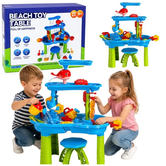 LEAN Toys višerazinski stol za igru s vodom i pijeskom, stolica i pribor – 63 cm