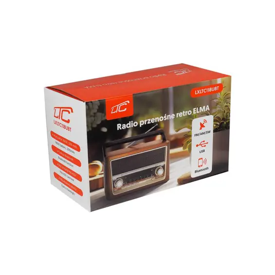 LTC ELMA 118UBT prijenosni retro radio FM/AM/SW, Bluetooth, USB, microSD, AUX i svjetiljka