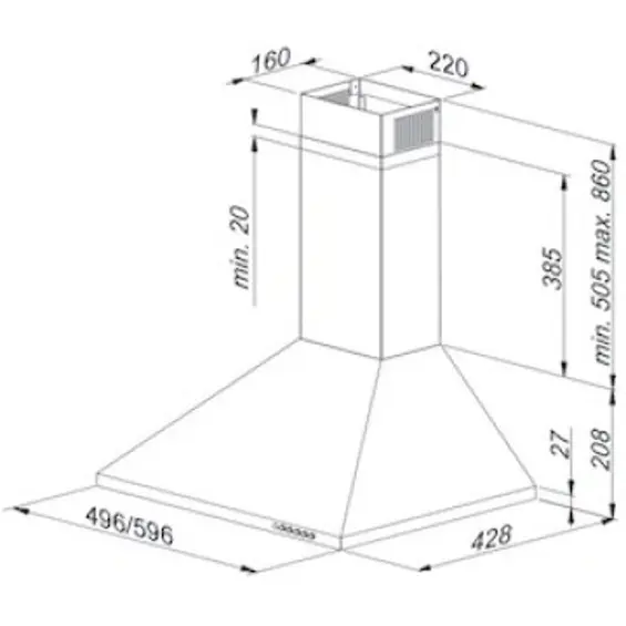 MAAN VELA 2 60 – Zidna kaminska kuhinjska napa 60 cm, 320 m³/h, LED osvjetljenje, 3 brzine, inox/satin