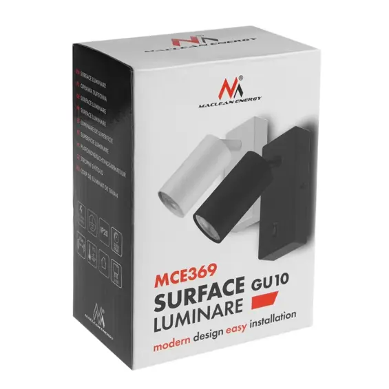 Maclean MCE369 B zidna svjetiljka GU10 crna s prekidačem