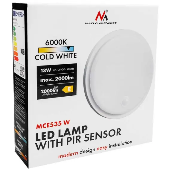 Maclean MCE535 W LED svjetiljka s PIR senzorom, 10/15/18 W, IP65, bijela