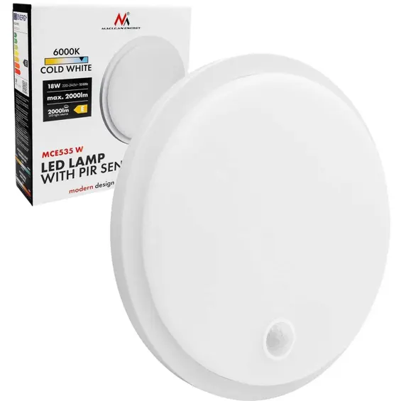 Maclean MCE535 W LED svjetiljka s PIR senzorom, 10/15/18 W, IP65, bijela