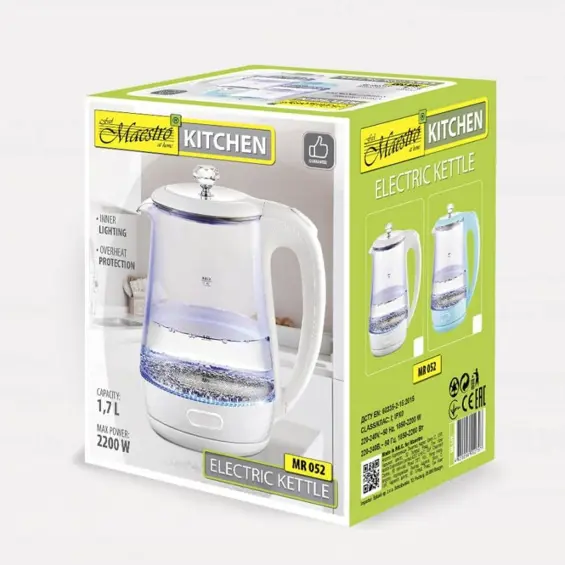 Maestro MR-052-BLUE stakleno kuhalo za vodu 1,7 L, 2200 W