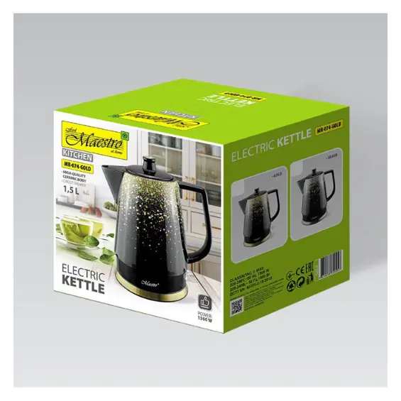 Maestro MR-074-GOLD keramičko kuhalo za vodu 1,5 L, 1500 W – crno-zlatno