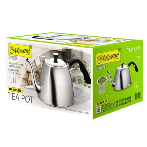 Maestro MR-1333-TEA Čajnik za Kuhanje Čaja i Biljnih Napitaka 1,1 L – Inox s Cjedilom