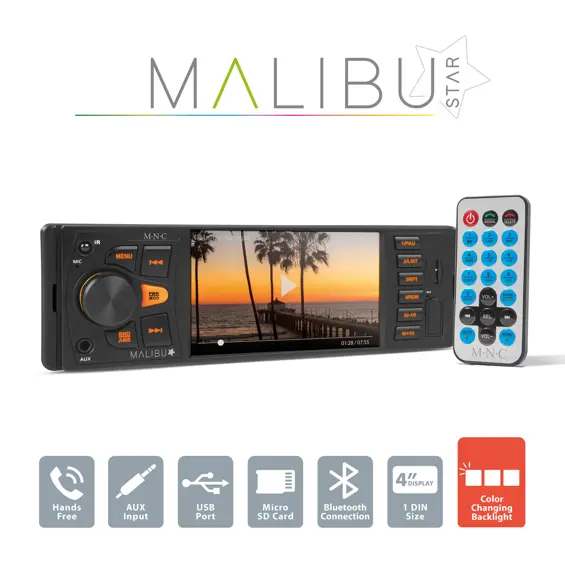 Malibu Star", 1-DIN Auto Multimedia player s Bluetoothom, FM RDS tunerom, USB/SD/MMC čitačem, AUX ulazom i 4x50W snagom