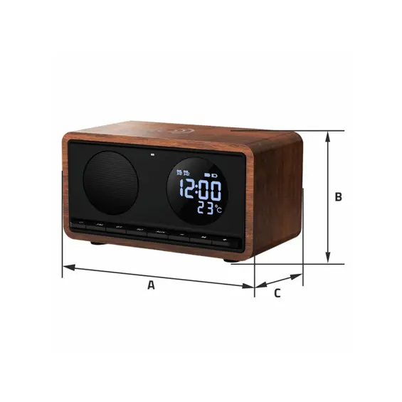 MANTA RDI912B Budilica s FM Radio, Bluetooth, QI Bežični Punjač, Veliki Zaslon, microSD i Baterija – Crna