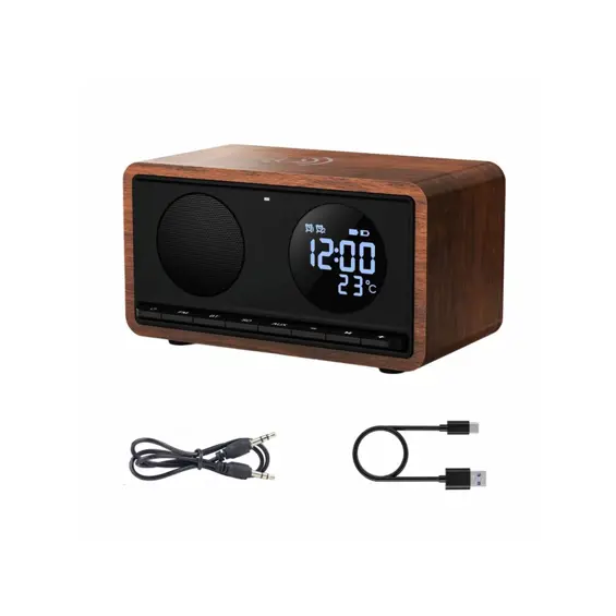 MANTA RDI912B Budilica s FM Radio, Bluetooth, QI Bežični Punjač, Veliki Zaslon, microSD i Baterija – Crna