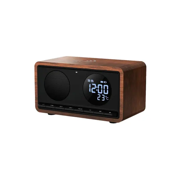 MANTA RDI912B Budilica s FM Radio, Bluetooth, QI Bežični Punjač, Veliki Zaslon, microSD i Baterija – Crna