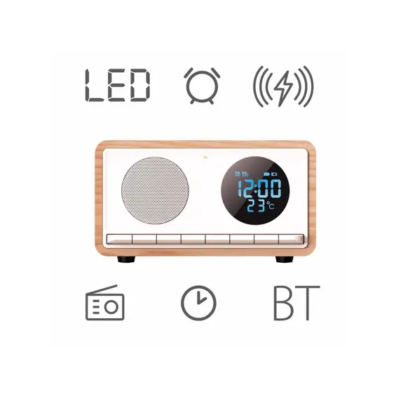 MANTA RDI912W Budilica s FM Radio, Bluetooth, QI Bežični Punjač, Veliki Zaslon, microSD i Baterija – Bijela