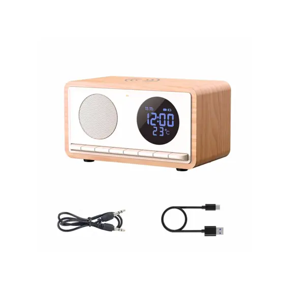 MANTA RDI912W Budilica s FM Radio, Bluetooth, QI Bežični Punjač, Veliki Zaslon, microSD i Baterija – Bijela