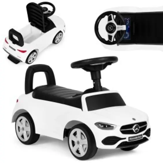 Mercedes-Benz C-Class 667 WHITE – Dječji automobil guralica s interaktivnim volanom, zvučnim efektima i spremnikom, bijeli