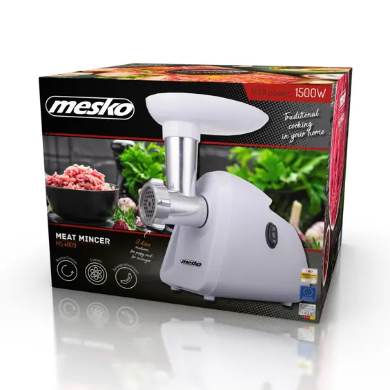 Mesko MS 4809 Mašina za Mljevenje Mesa – 1500 W, 2 Smjera Rada, Dodaci za Kobasice i Mak