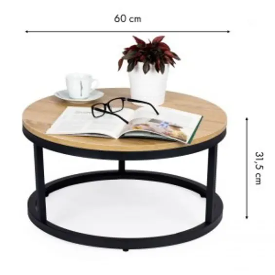 ModernHome PJJCFT0068 – Okrugli stolić za kavu 60 × 31,5 cm, metalna konstrukcija, loft dizajn