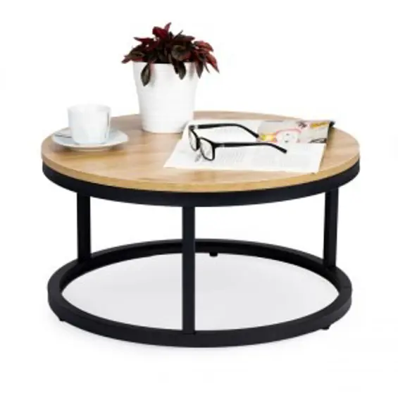 ModernHome PJJCFT0068 – Okrugli stolić za kavu 60 × 31,5 cm, metalna konstrukcija, loft dizajn