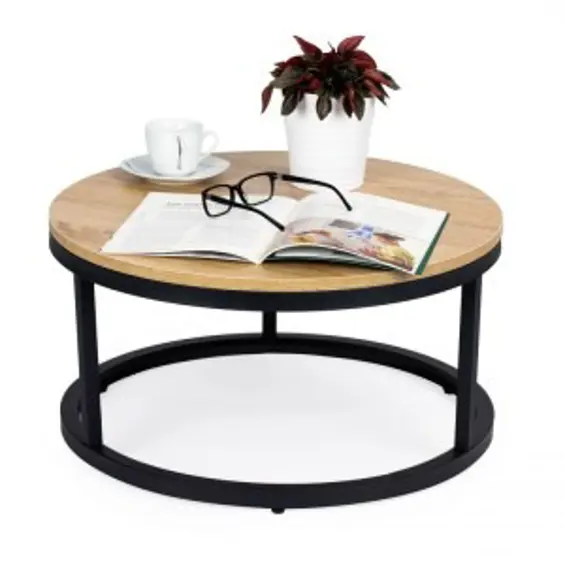 ModernHome PJJCFT0068 – Okrugli stolić za kavu 60 × 31,5 cm, metalna konstrukcija, loft dizajn