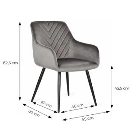 ModernHome TIKC-4 – Set 2 tapecirane blagovaonske stolice od baršuna s naslonima za ruke, tamnosive