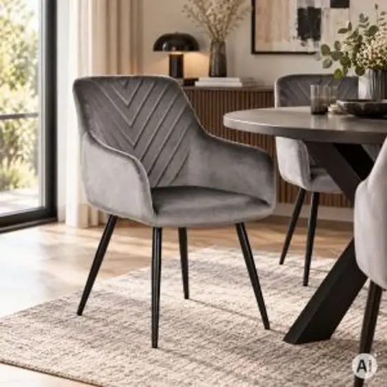 ModernHome TIKC-4 – Set 2 tapecirane blagovaonske stolice od baršuna s naslonima za ruke, tamnosive