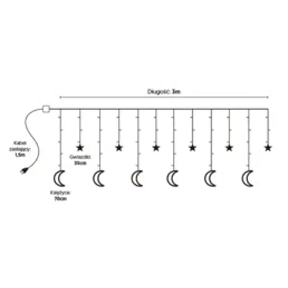 Moon in the Room ML46 LED svjetlosna zavjesa zvjezdice i mjeseci, 3 m, topla bijela