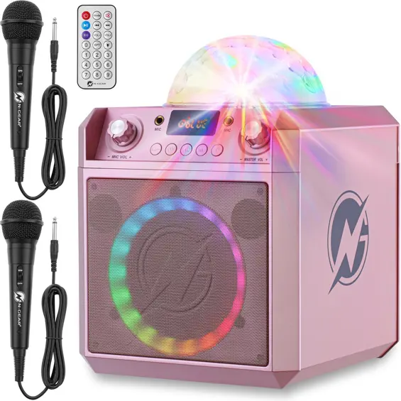 N-Gear Block Party 602 XL Karaoke Set, 300W, Disco Kugla, 2 Žična Mikrofona – Space Pink