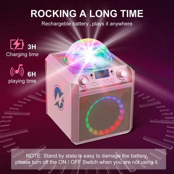 N-Gear Block Party 602 XL Karaoke Set, 300W, Disco Kugla, 2 Žična Mikrofona – Space Pink