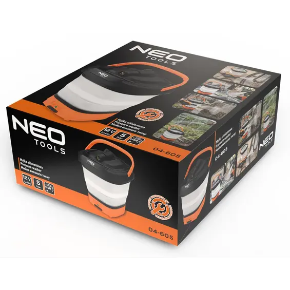 NEO TOOLS 12 V prijenosni visokotlačni perač s preklopnom kantom 12 L – 5 bar, USB-C punjenje, bežični mini perač