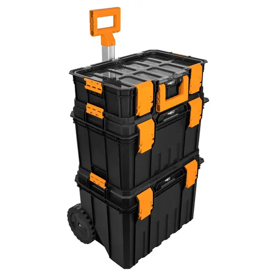 NEO TOOLS 84-288 – Modularni sustav kutija za alat 4 u 1 s kotačima, teleskopskom ručkom i organizatorom